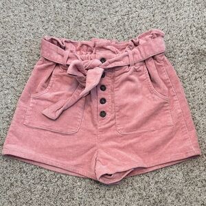 Love Tree Pink Corduroy Women Paperbag High-waisted Shorts